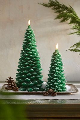Flameless Snowy Fir Pillar Candle