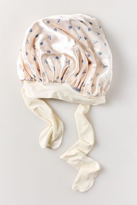 KITSCH Coastal Cottage Print Oversized Satin Bonnet