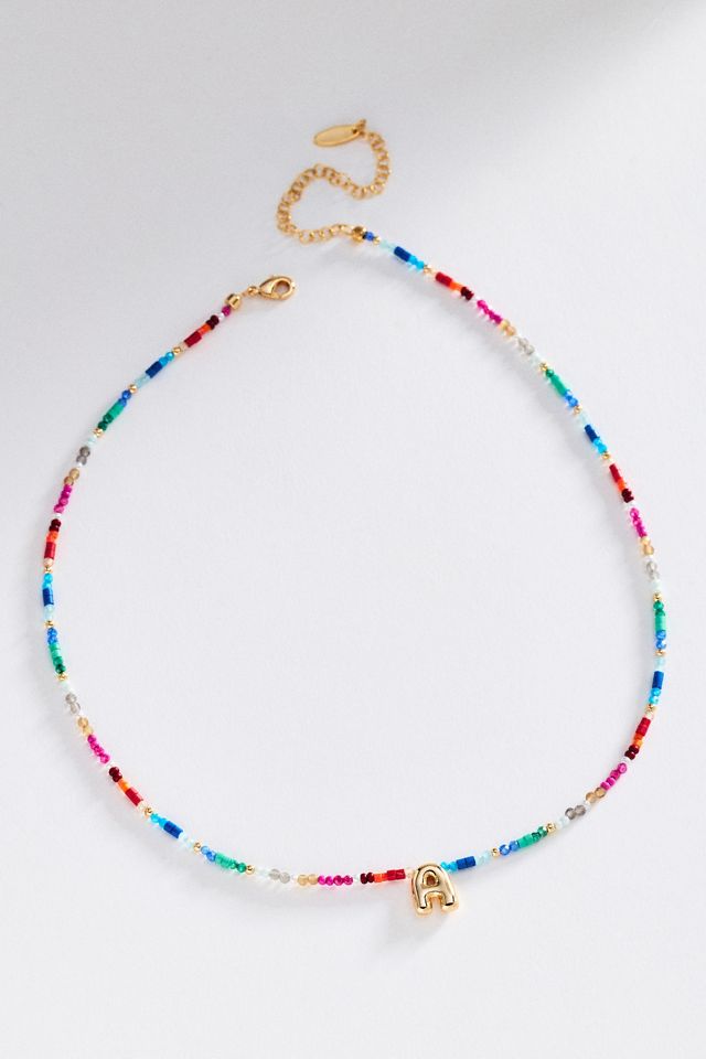 Mini Beaded Bubble Initial Necklace #2