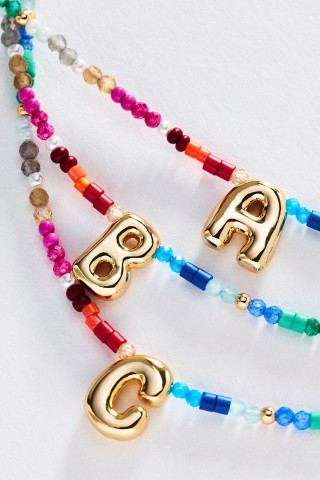 Mini Beaded Bubble Initial Necklace #1