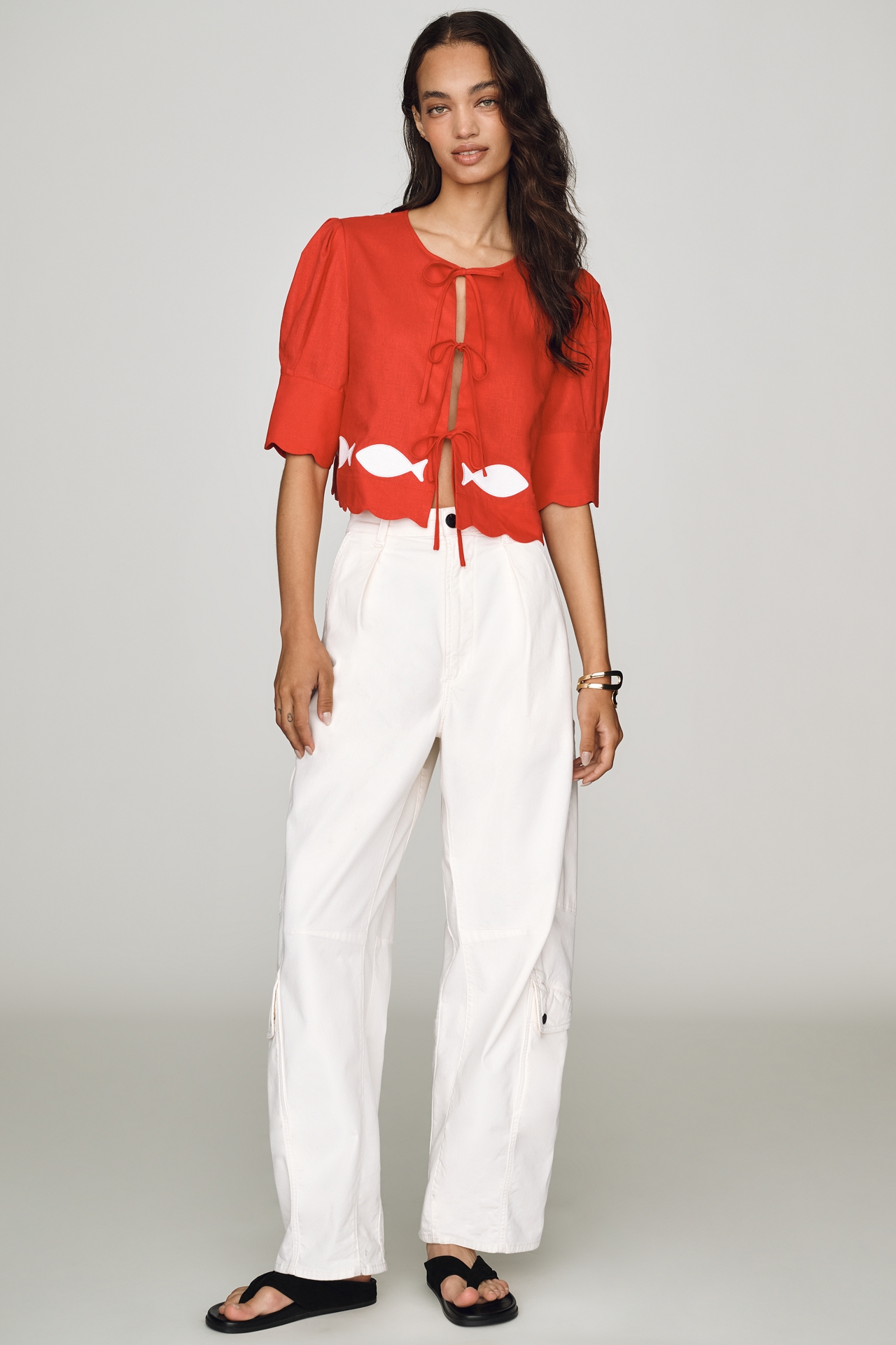 Sister New York Scalloped Fish Tie-Front Top