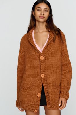 GOGO Sweaters 100% Wool Hand Knit Ski Cardigan