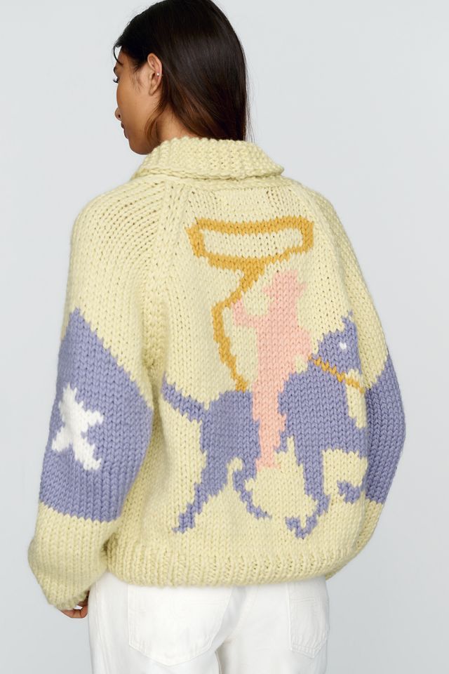 GOGO Sweaters 100% Wool Hand Knit Cowboy Cardigan #3