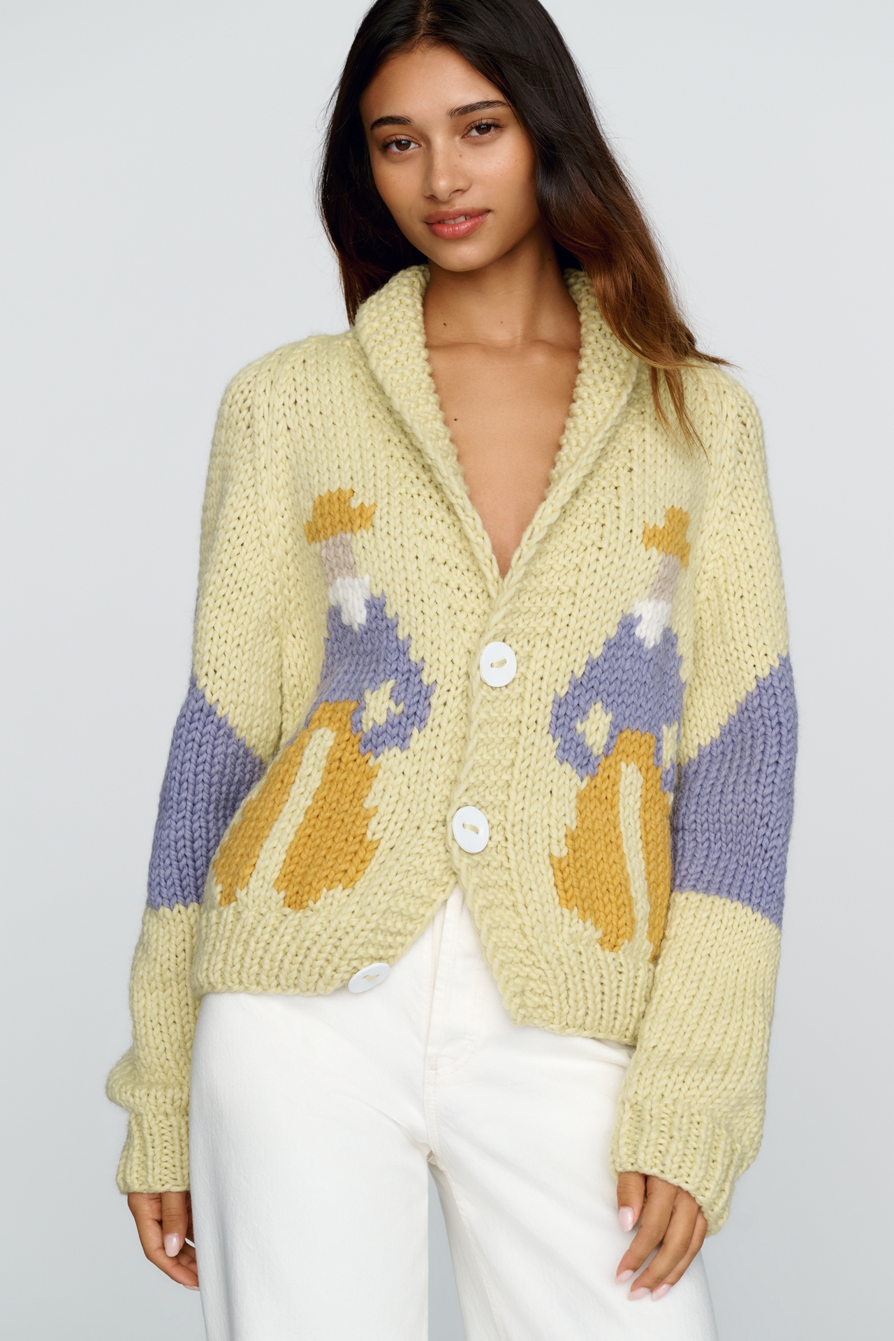 GOGO Sweaters 100% Wool Hand Knit Cowboy Cardigan