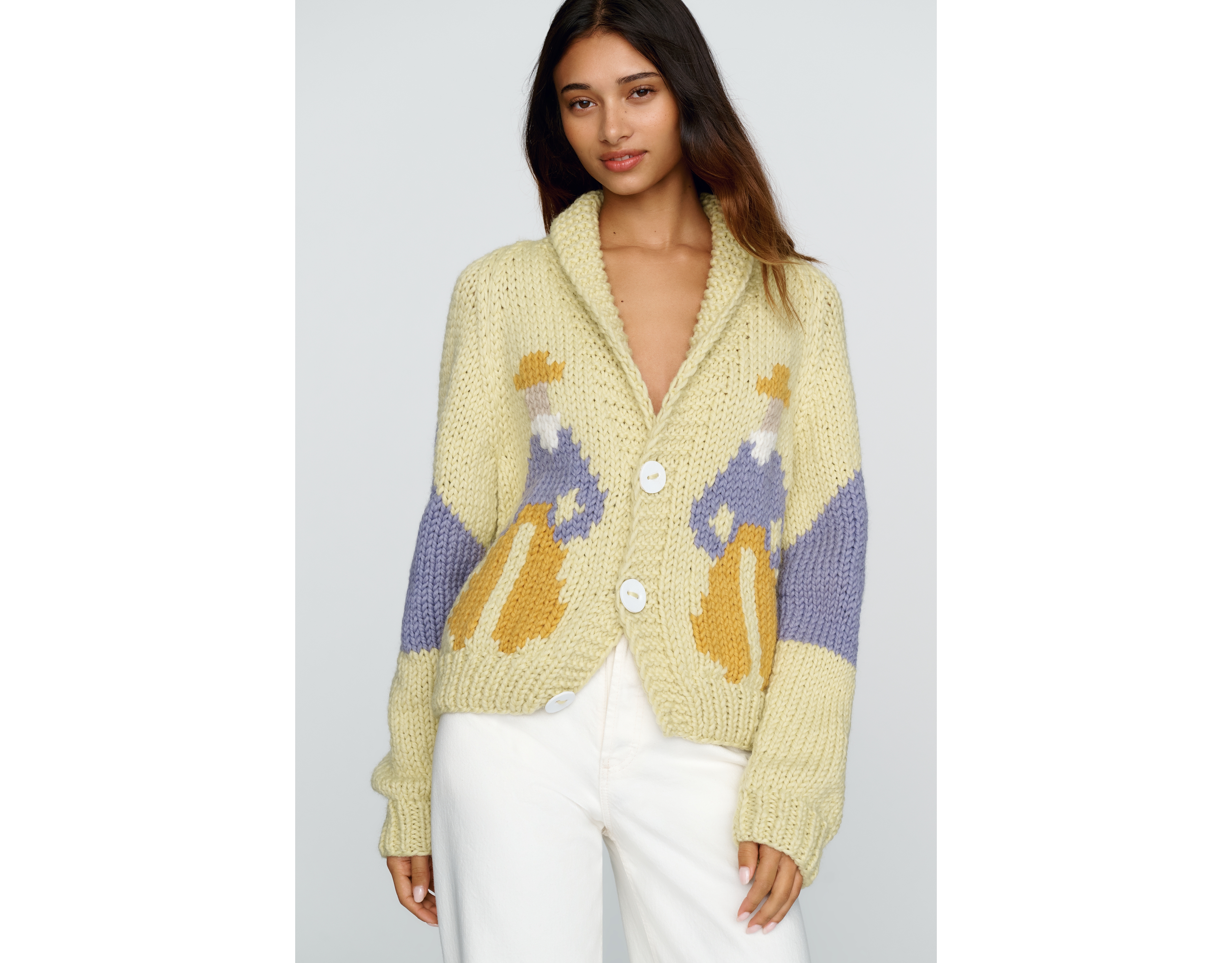 GOGO Sweaters 100% Wool Hand Knit Cowboy Cardigan