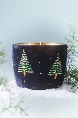 Bougie en verre givrée guirlande d'arbres en velours boisé