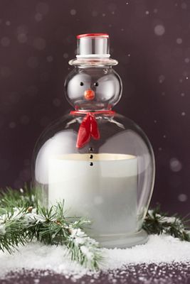 Figural Snowman Woody Fresh Balsam & Cedarwood Glass Cloche Candle