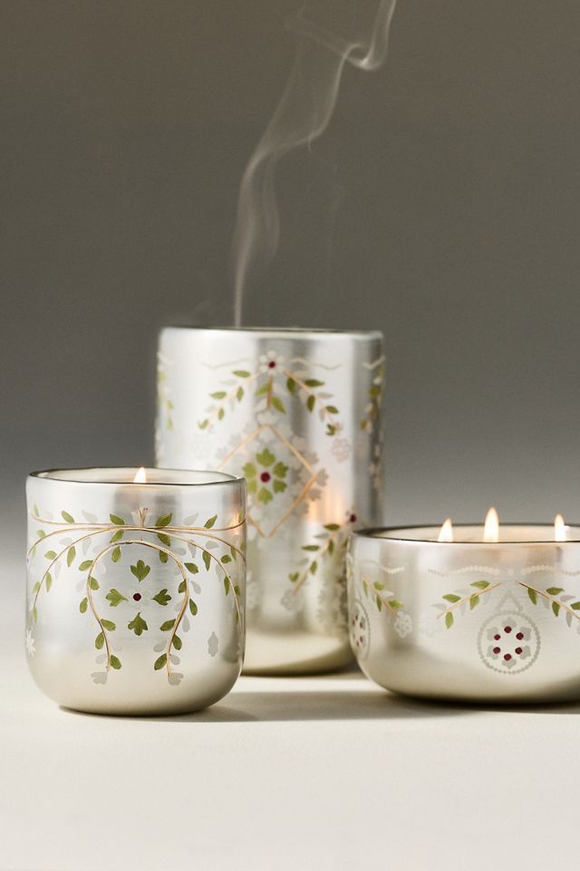 Bougie décorative en verre peinte à la main Pin blanc festif et Cachemire #1