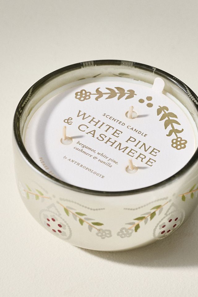 Bougie décorative en verre peinte à la main Pin blanc festif et Cachemire #2