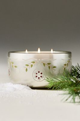 Bougie décorative en verre peinte à la main Pin blanc festif et Cachemire