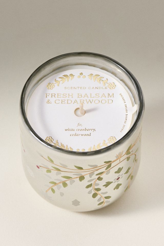 Festive Hand-Painted Woody Fresh Balsam & Cedarwood Glass Decorator Candle #2