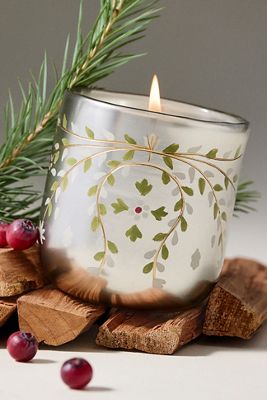 Festive Hand-Painted Woody Fresh Balsam & Cedarwood Glass Decorator Candle