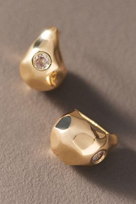 By Anthropologie Chunky Hammered Crystal Hoop Earrings