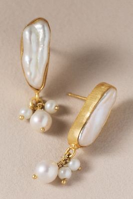 Bezel Freshwater Pearl Earrings
