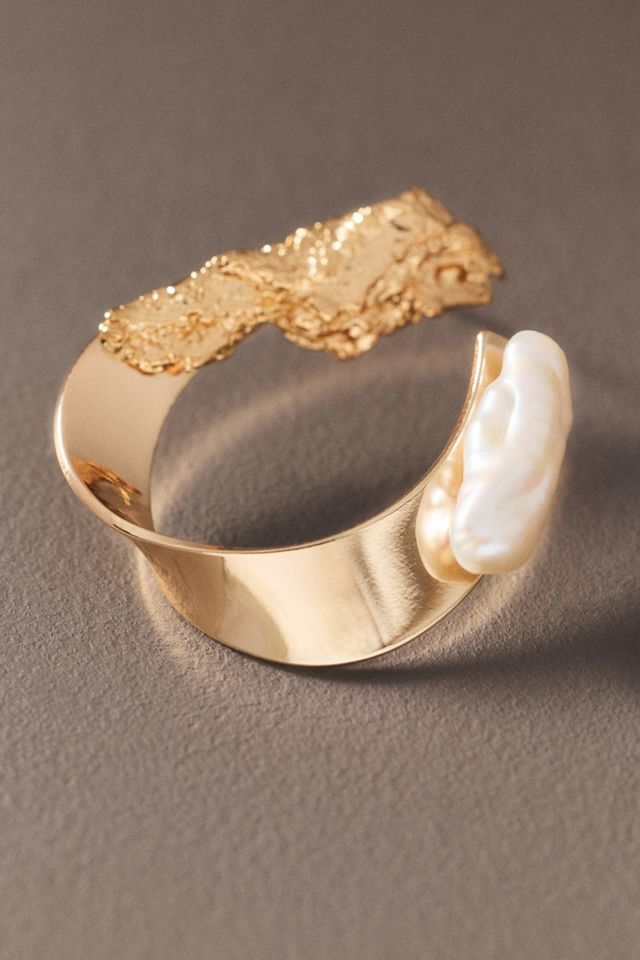 By Anthropologie Hammered Hoop Pearl Earrings #1