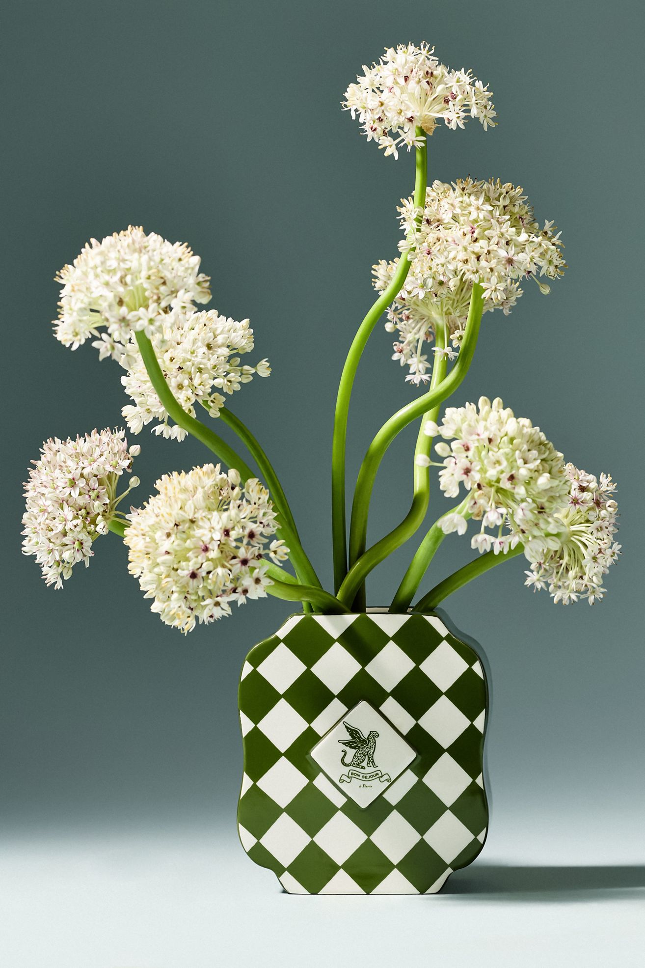 Hotel Checkered Ceramic Vase - Green Checkered, Assorted