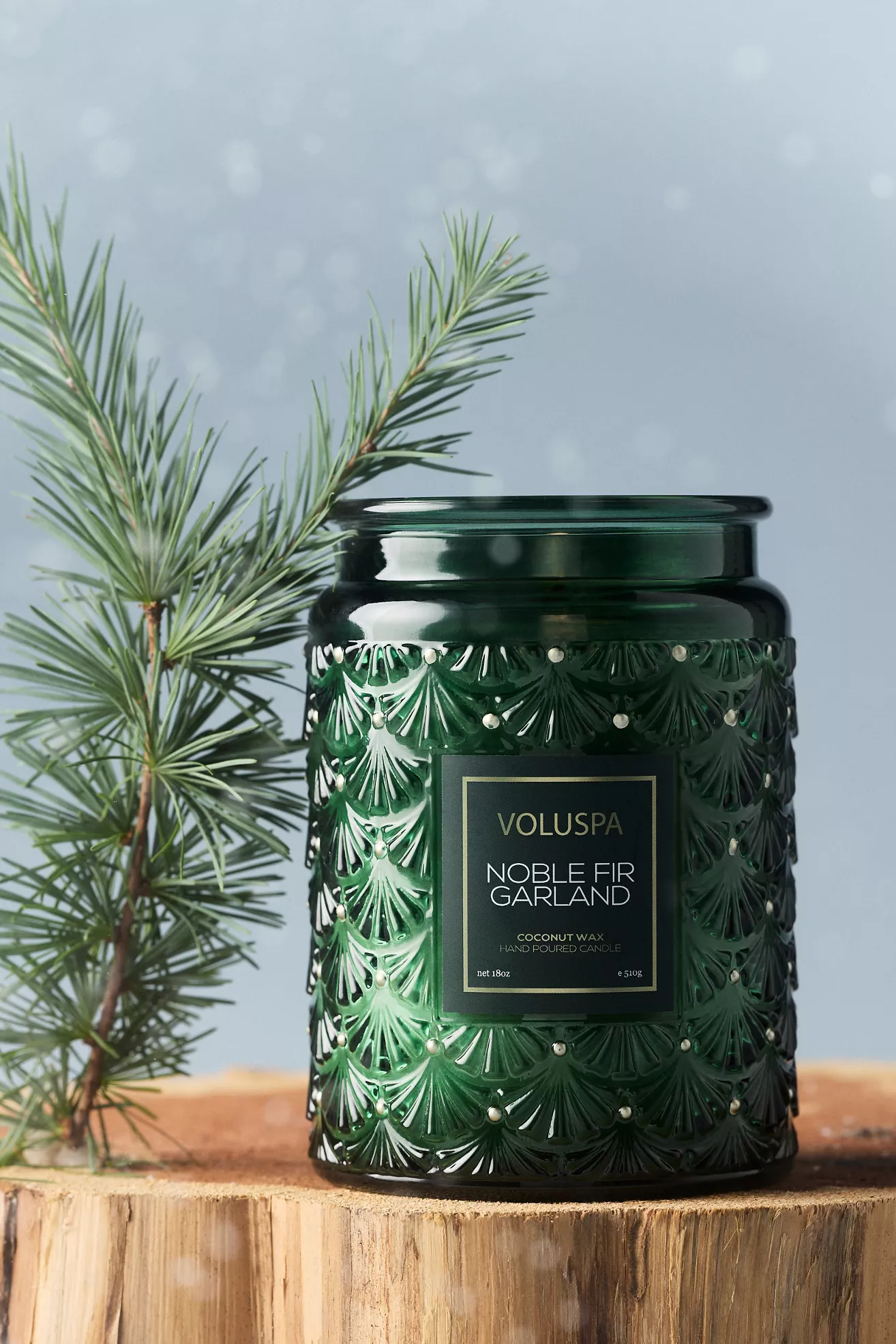 Voluspa Woody Noble Fir Garland Glass Candle
