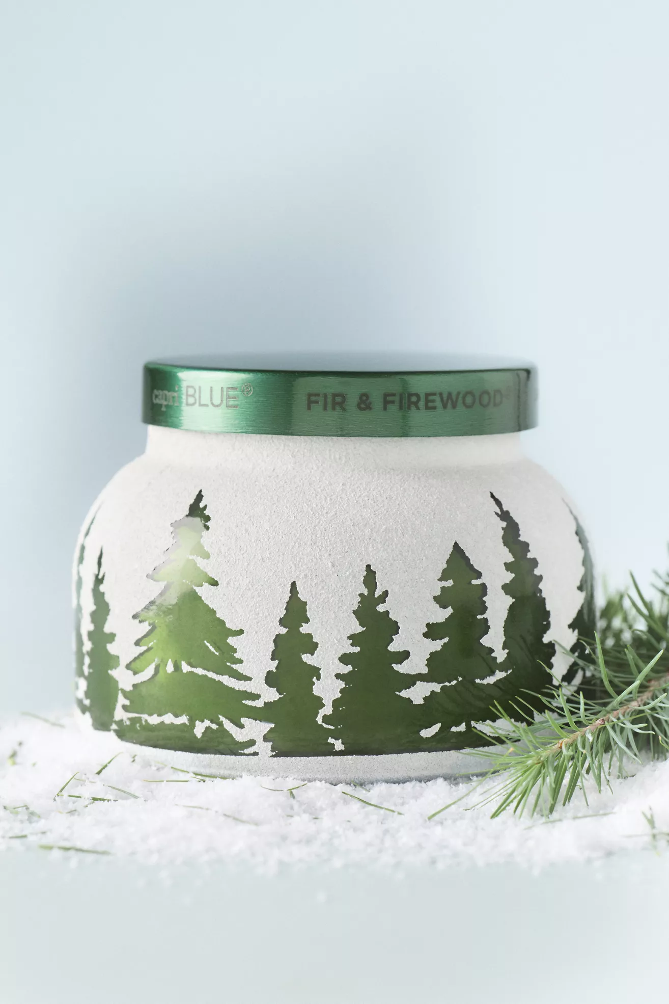 Capri Blue Fir & Firewood Etched Glass Jar Candle