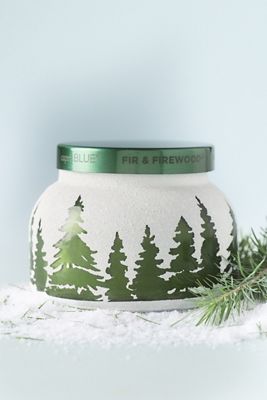 Capri Blue Fir & Firewood Etched Glass Jar Candle