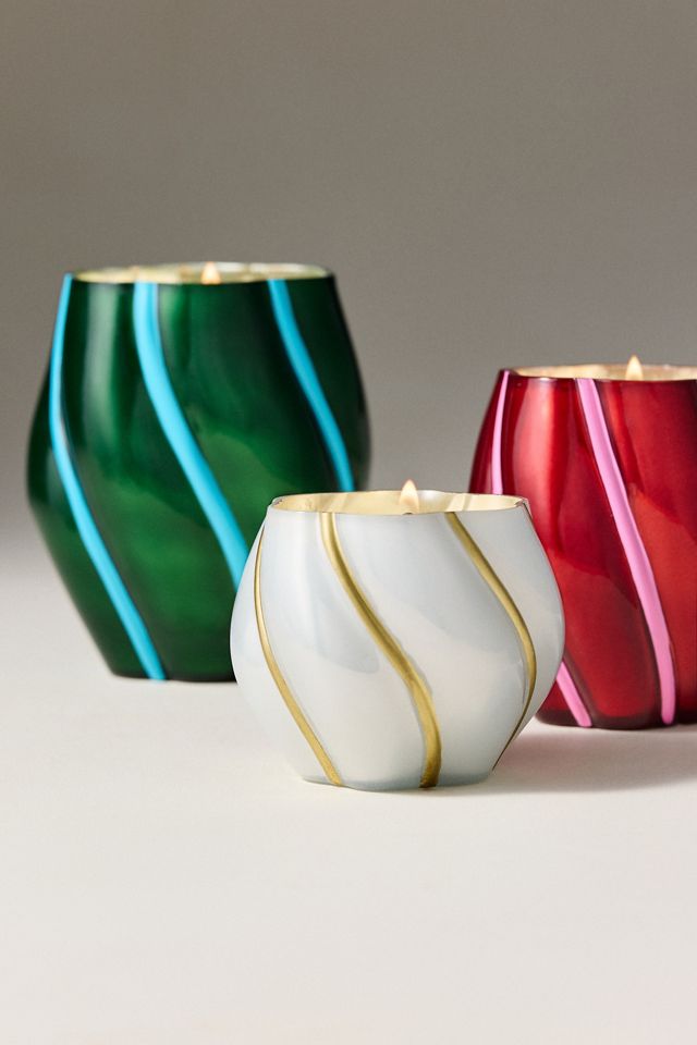 Candela Decorativa in Vetro Swirl Capri Blue Fir & Firewood #1