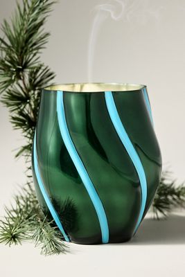 Vela Decorativa de Vidrio en Espiral Capri Blue Abeto y Leña de Chimenea