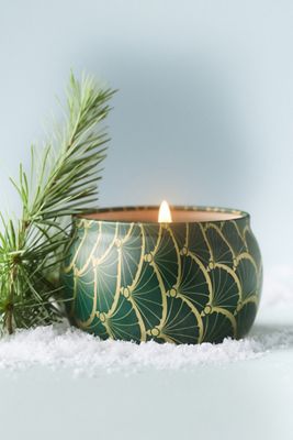Voluspa Woody Noble Fir Garland Tinned Candle