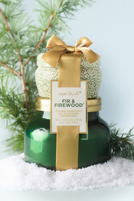 Capri Blue Fir & Firewood Stacking Candle Gift Set In Green