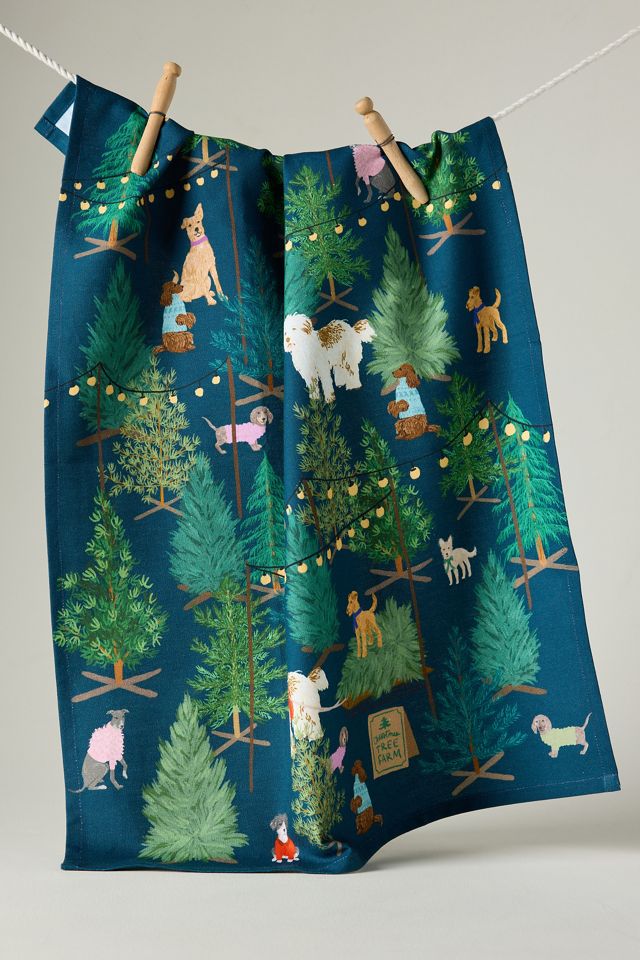 Cotton Christmas Tree Farm Dish Towel #1
