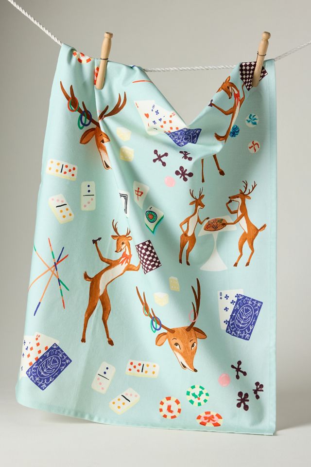Cotton Reindeer Games Dish Towel #1