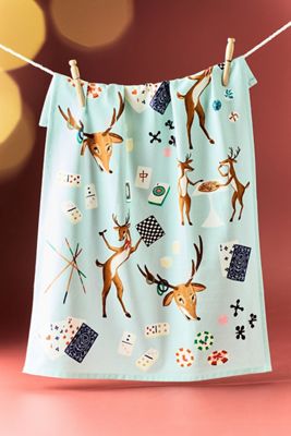 Cotton Reindeer Games Dish Towel
