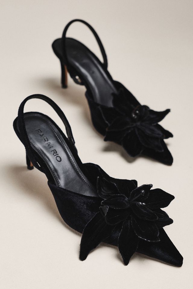 Farm Rio Flower Velvet Slingback Heels #1
