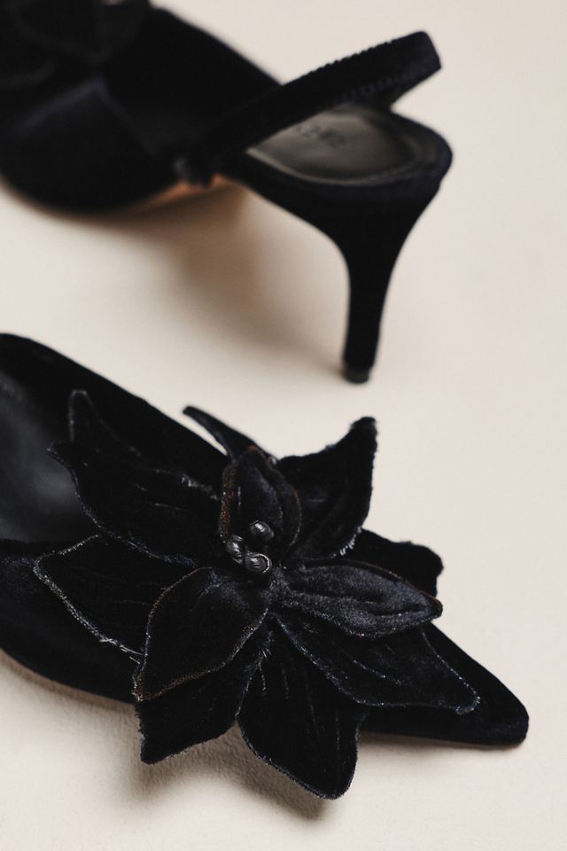 Farm Rio Flower Velvet Slingback Heels #2