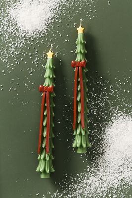 Snowed In Shaped Wax Tree Tapers, Set of 2