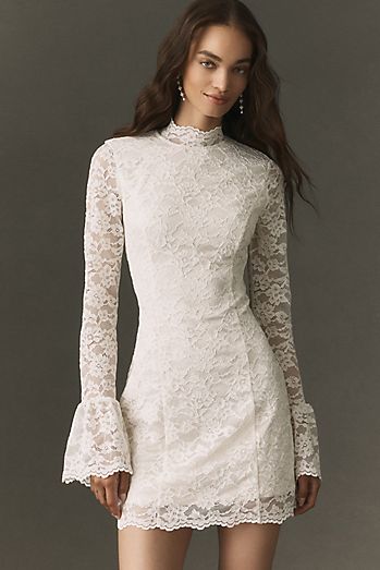 long sleeve short white dress Deep V Lace Mini 36.0 CARE Hand Wash Cold White Long Sleeve Dresses |