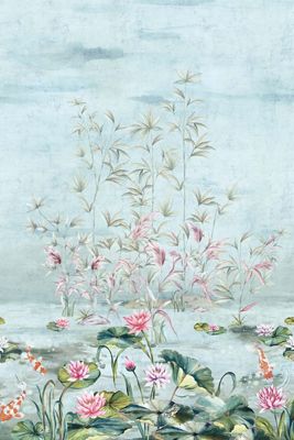 Serenity Lotus Floral Serenity Blue Wall Mural