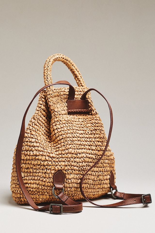 Faherty Raffia Drawstring Backpack #2