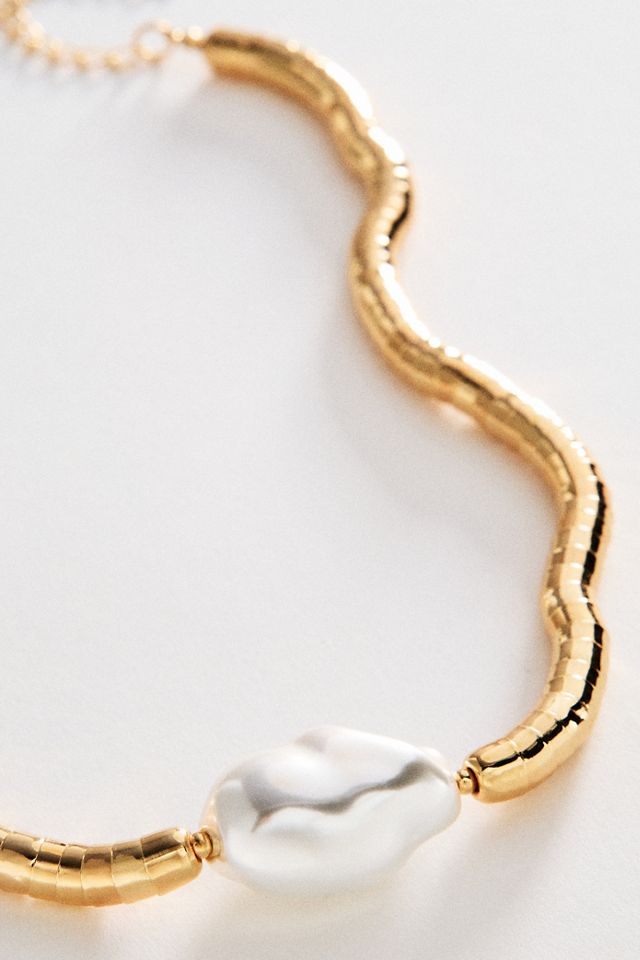 Swirled Metal Pearl Necklace #1