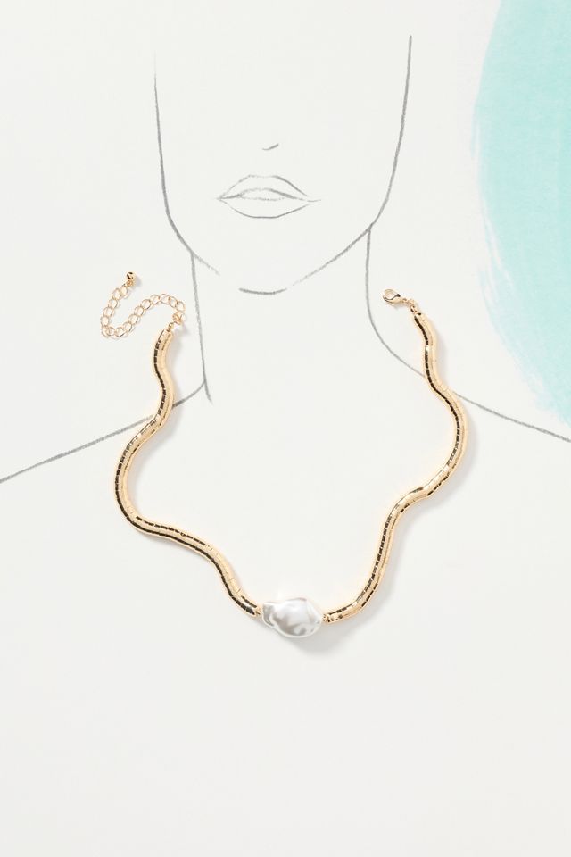 Swirled Metal Pearl Necklace #2