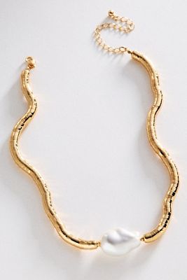Swirled Metal Pearl Necklace