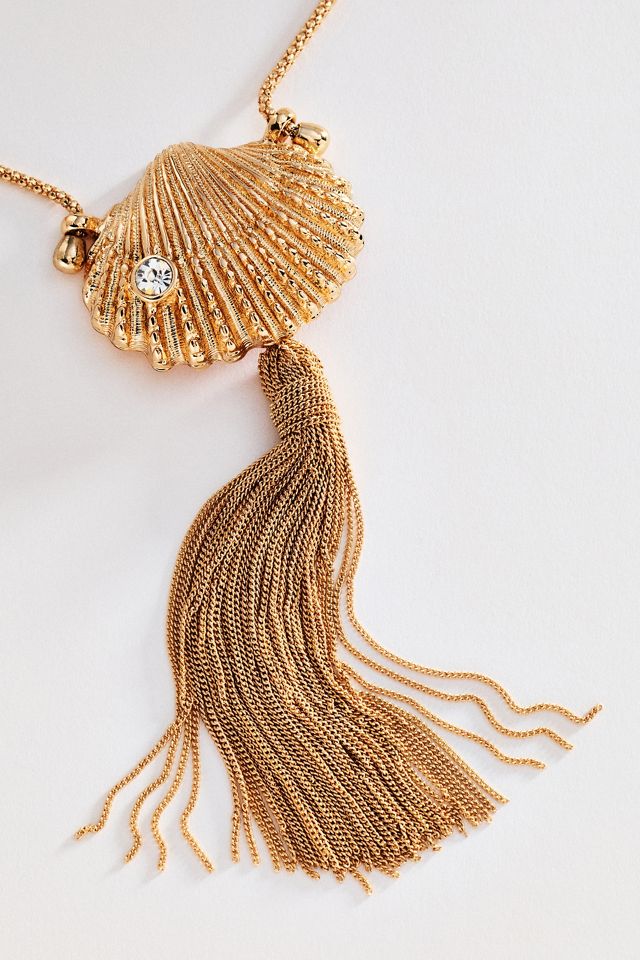 Gilded Shell and Tassel Pendant Necklace #1