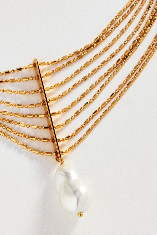 Layered Chain Pearl Pendant Necklace #1