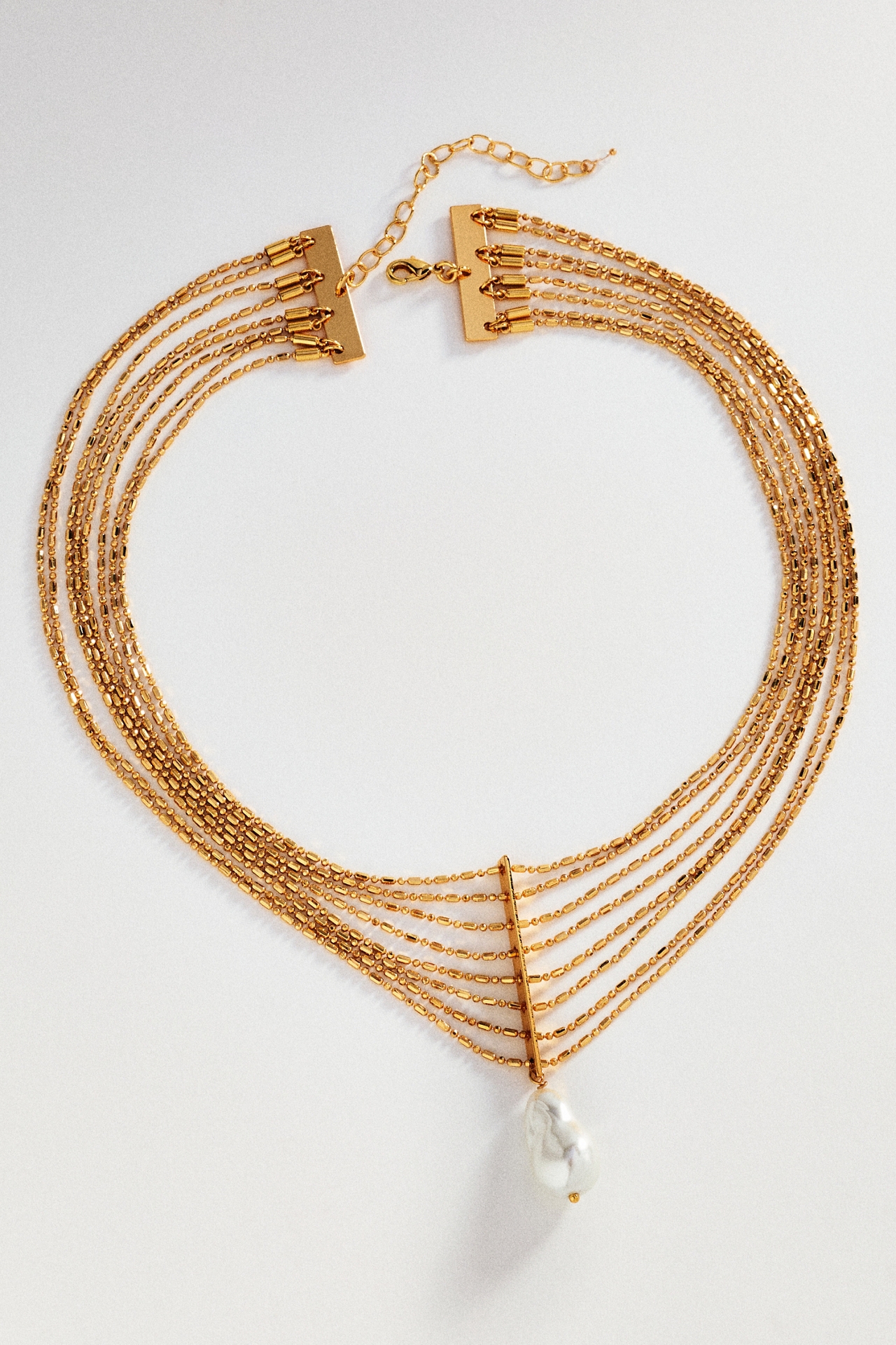 Layered Chain Pearl Pendant Necklace