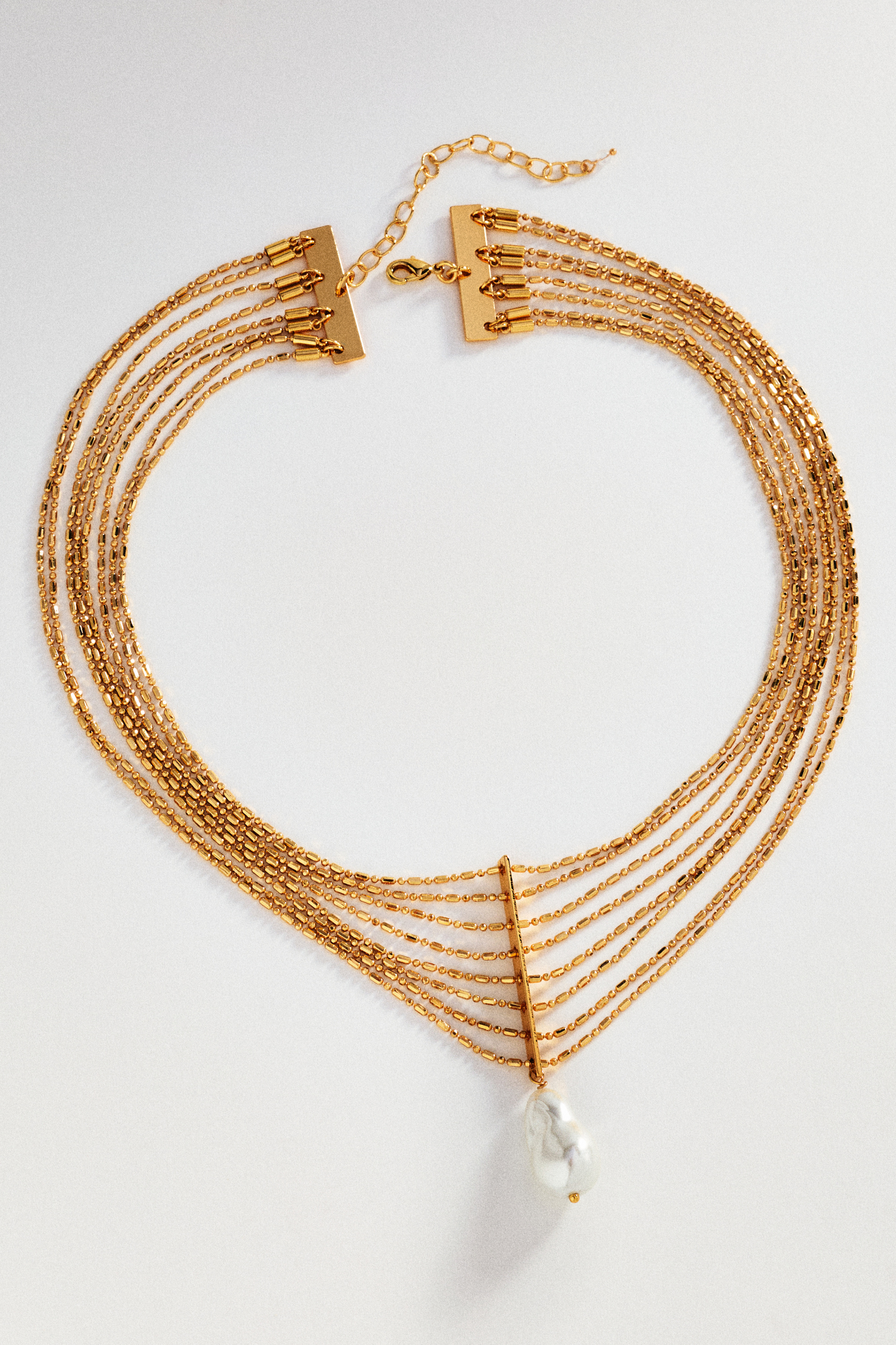 Layered Chain Pearl Pendant Necklace - Image 1