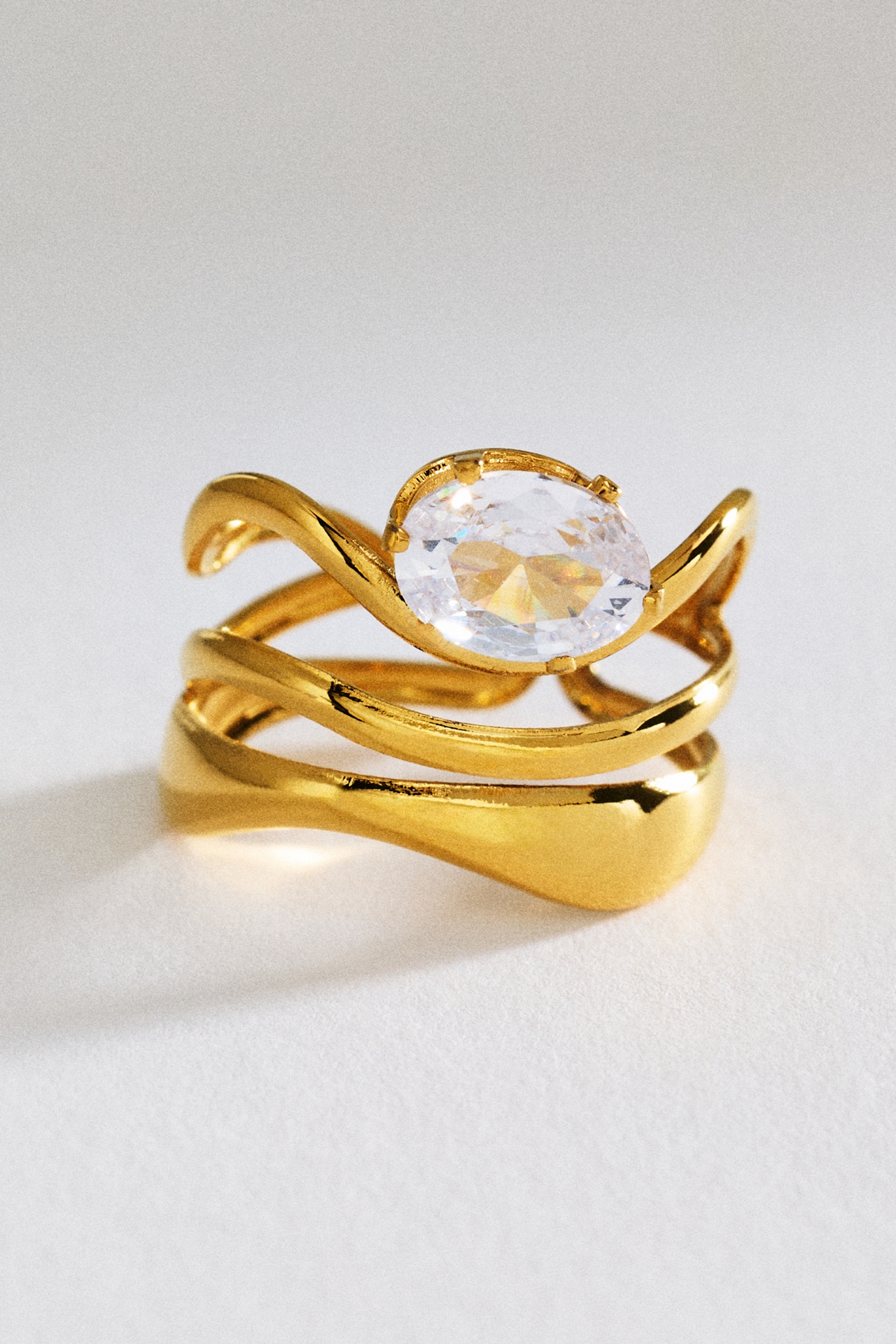Hammered Metal Crystal Ring