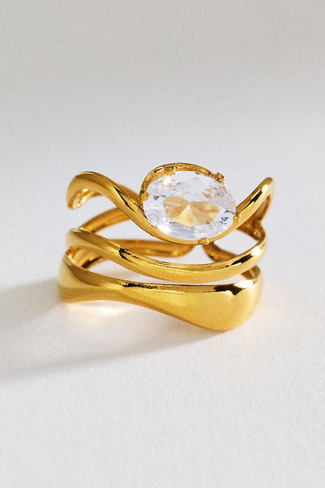 Hammered Metal Crystal Ring #1