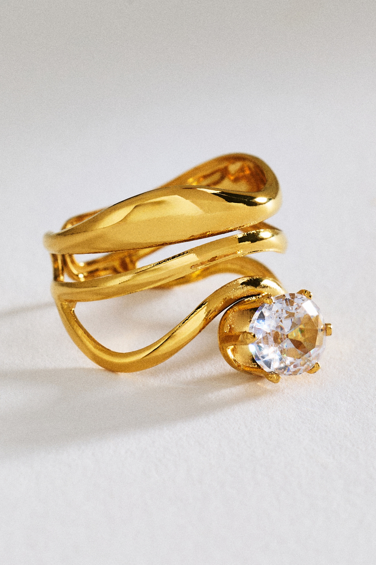 Hammered Metal Crystal Ring