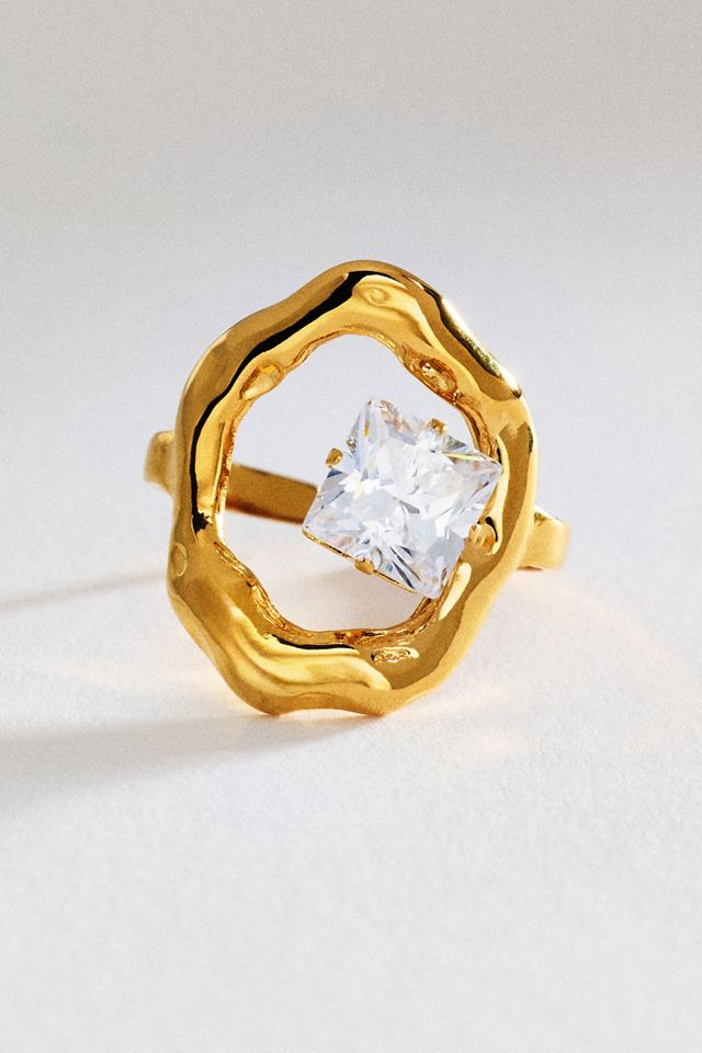Hammered Metal Crystal Ring #1