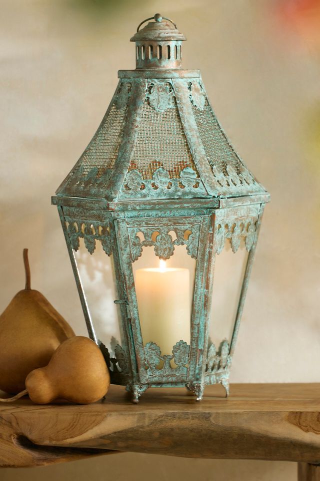 Verdigris Footed Mesh Lantern #2