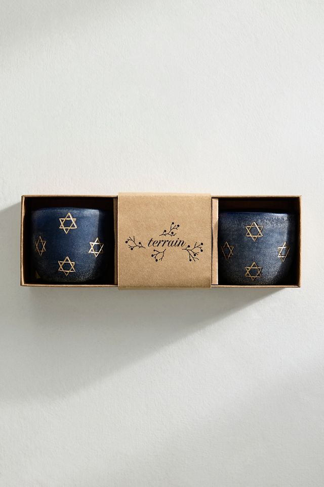 Hannukah Creamy Santal Glass Candles, Set of 3 #2