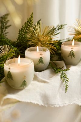 Festive Balsam Cedarwood Glass Candles, Set of 6